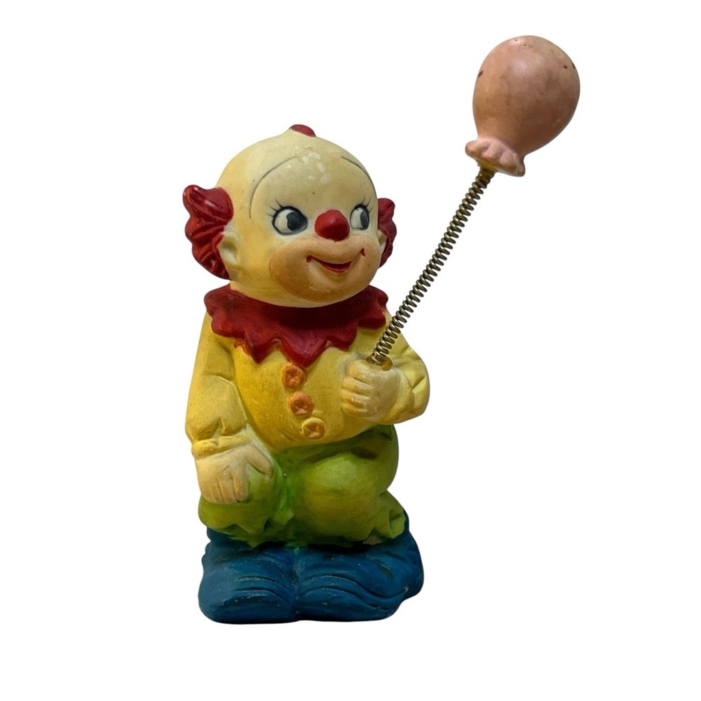 Vintage Hand Painter Porcelain Clown with Balloon on Spring Figurine Korea - Picture 1 of 9